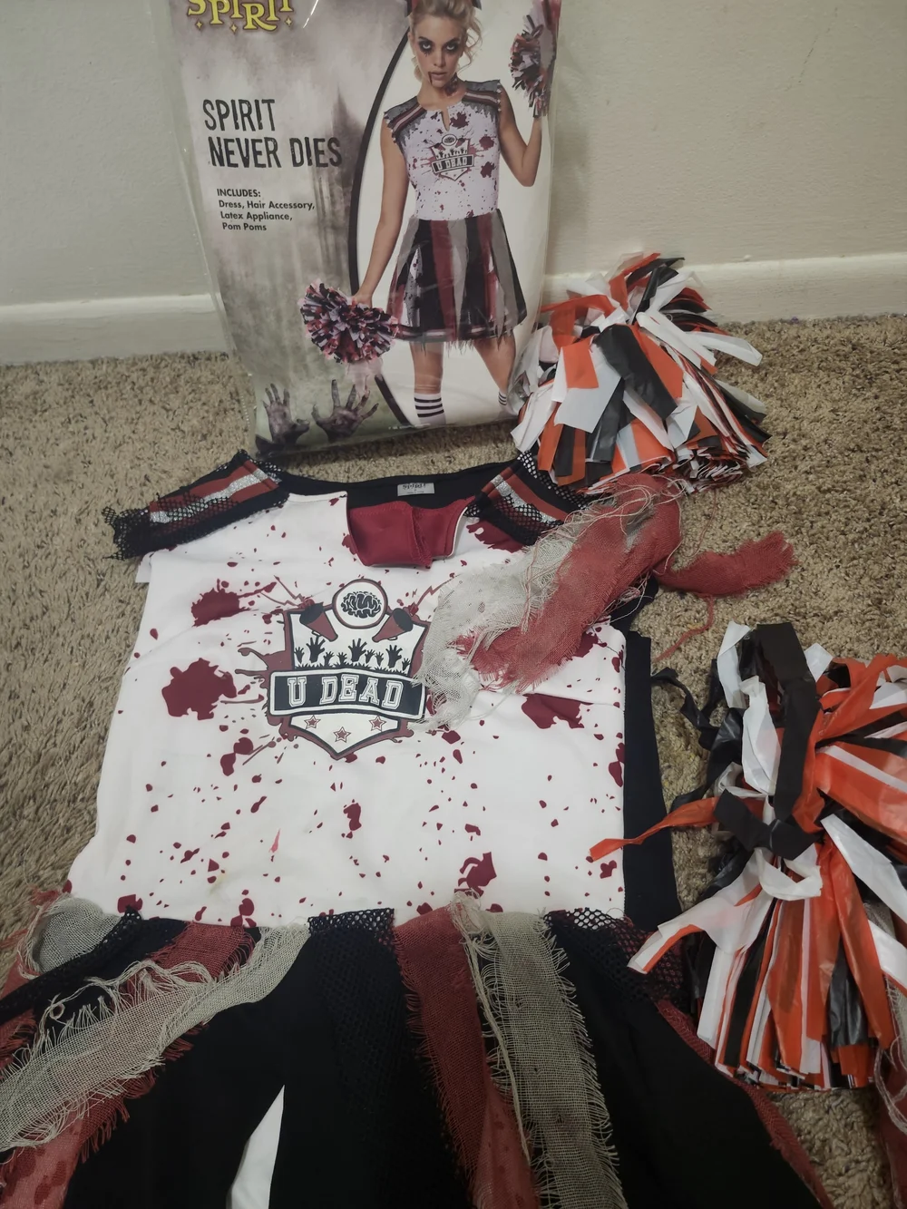 Spirit Never Dies Zombie Cheerleader Costume - White and Red